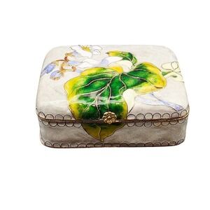 Asian Enamel Floral Storage‎ Trinket Box Vintage #466/2500 Hand-painted Colorful